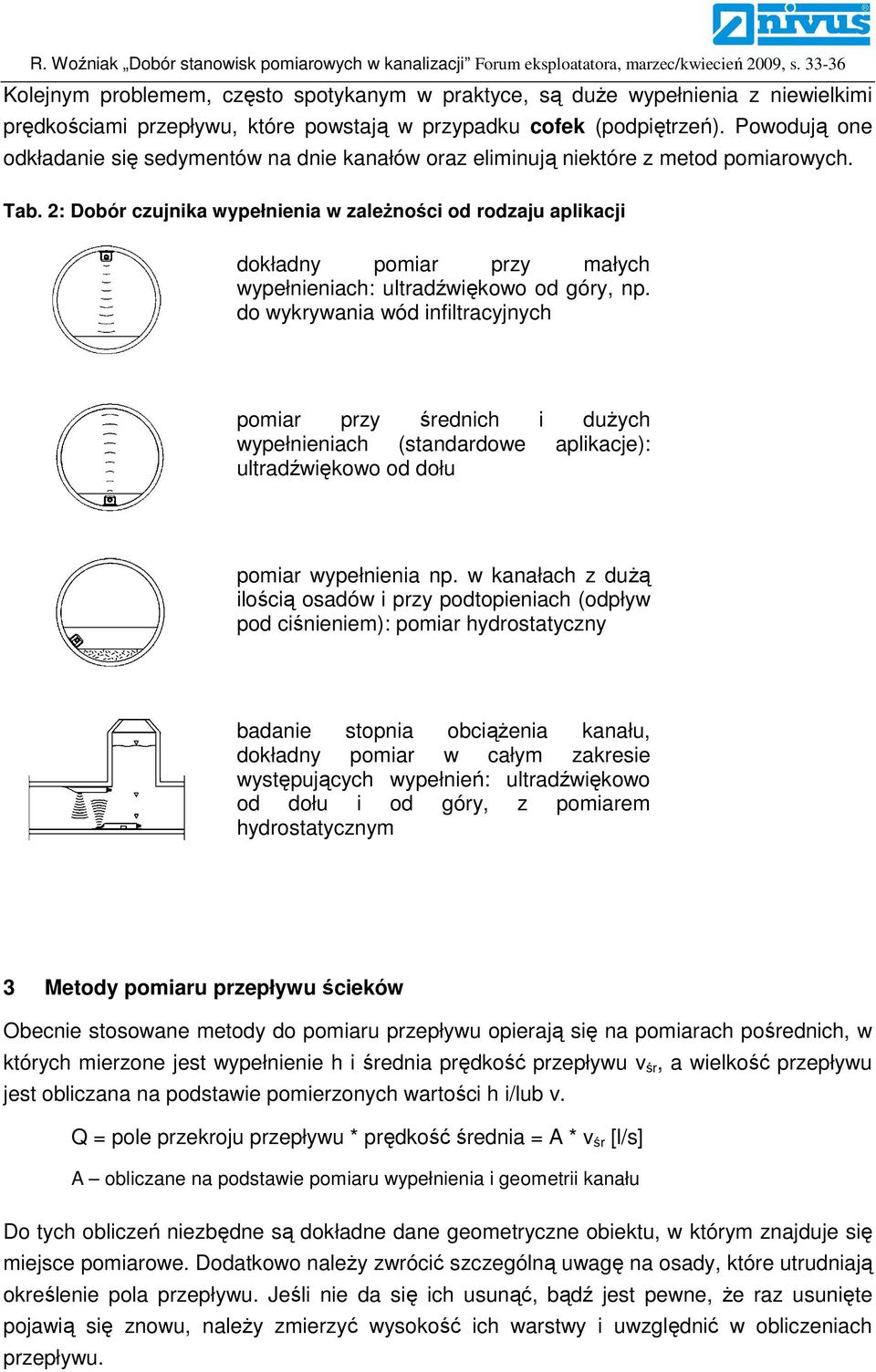 2: Dobór czujnika wypełnienia w zaleŝności od rodzaju aplikacji dokładny pomiar przy małych wypełnieniach: ultradźwiękowo od góry, np.