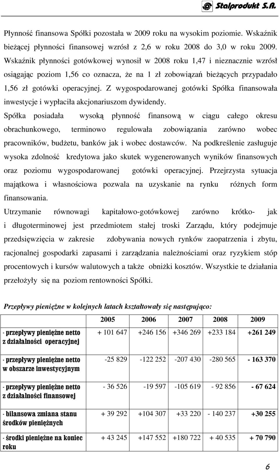 Z wygospodarowanej gotówki Spółka finansowała inwestycje i wypłaciła akcjonariuszom dywidendy.