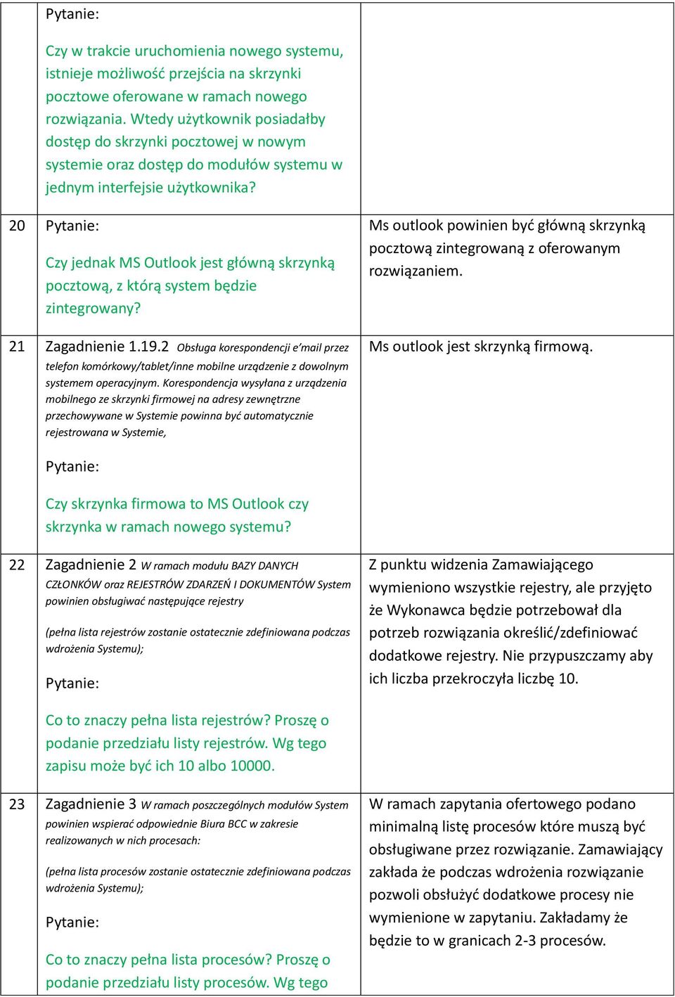 20 Czy jednak MS Outlook jest główną skrzynką pocztową, z którą system będzie zintegrowany? 21 Zagadnienie 1.19.