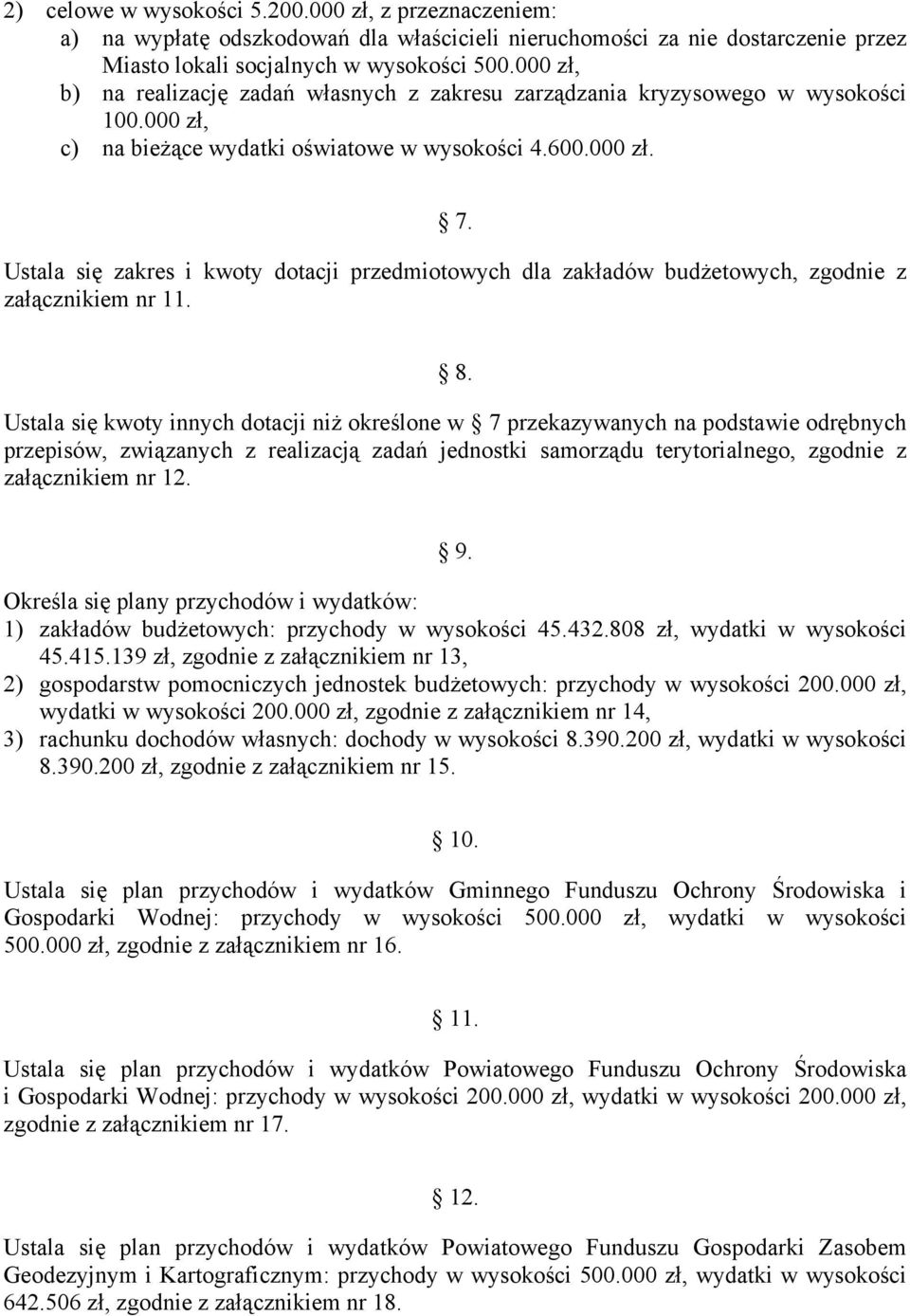 Ustala się zakres i kwoty dotacji przedmiotowych dla zakładów budżetowych, zgodnie z załącznikiem nr 11. 8.