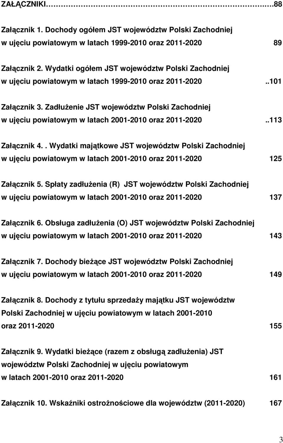 ZadłuŜenie JST województw Polski Zachodniej w ujęciu powiatowym w latach 2001-2010 oraz 2011-2020..113 Załącznik 4.