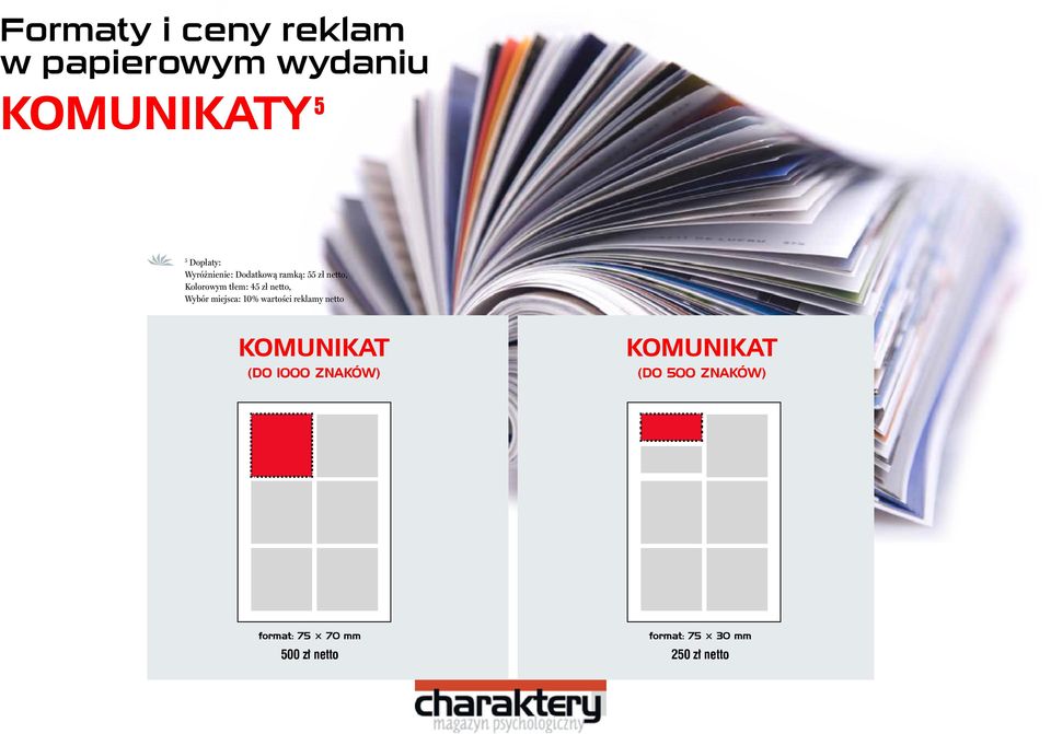 Wybór miejsca: 10% wartości reklamy netto KOMUNIKAT (DO 1000 ZNAKÓW)