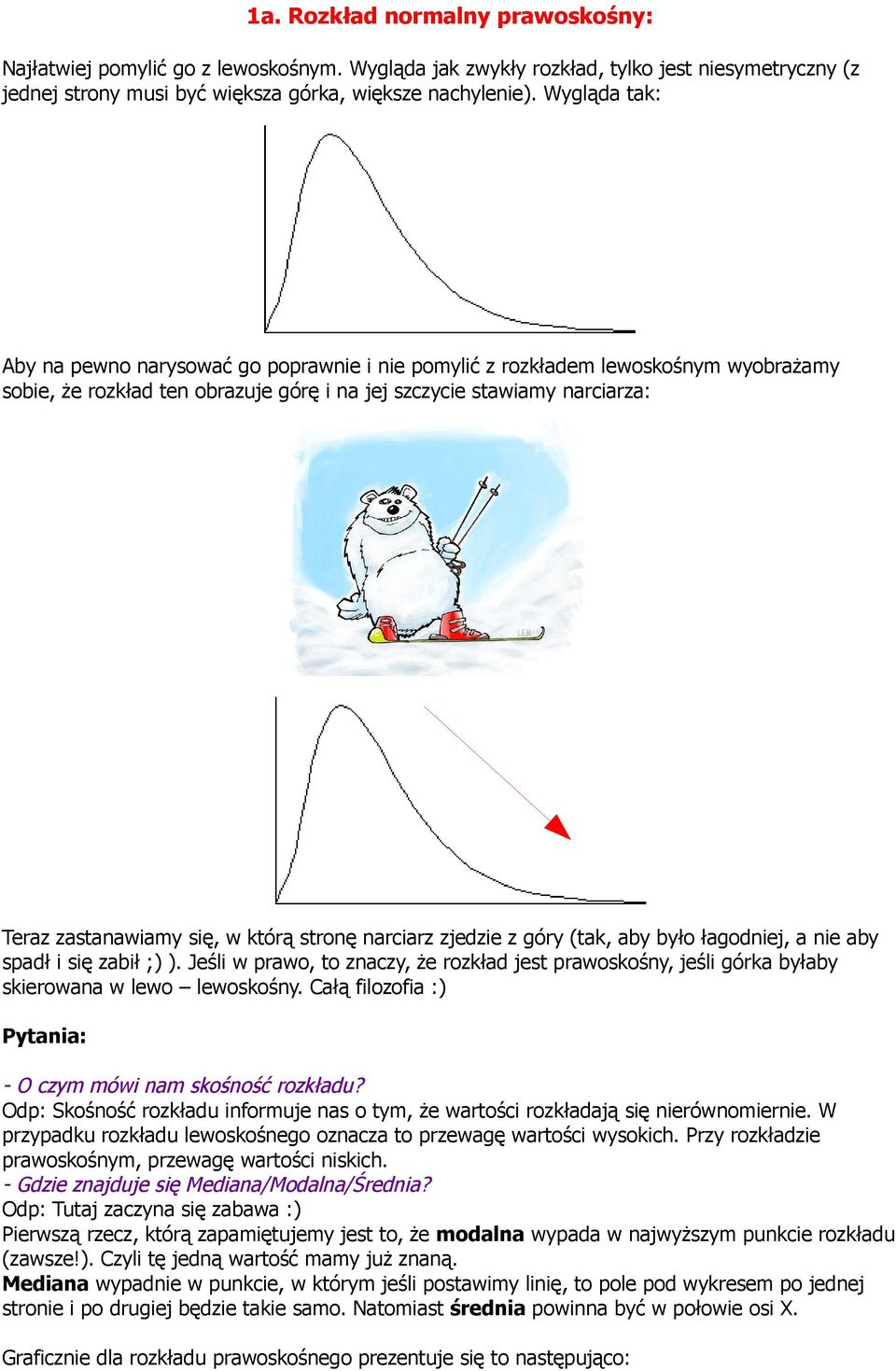 którą stronę narciarz zjedzie z góry (tak, aby było łagodniej, a nie aby spadł i się zabił ;) ). Jeśli w prawo, to znaczy, że rozkład jest prawoskośny, jeśli górka byłaby skierowana w lewo lewoskośny.