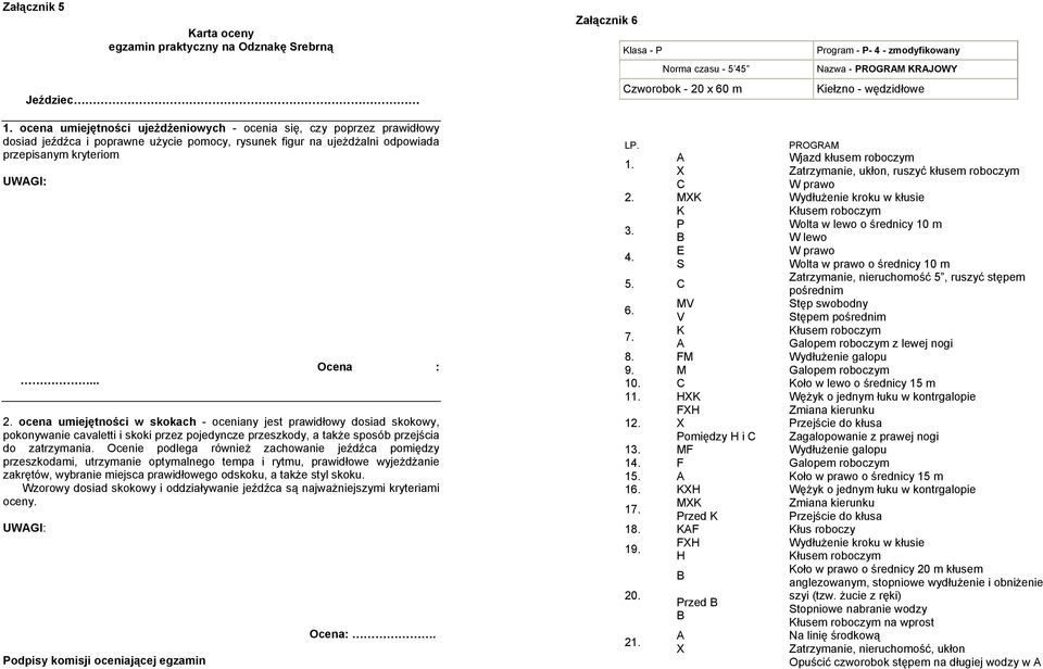 .. Ocena : 2. ocena umiejętności w skokach - oceniany jest prawidłowy dosiad skokowy, pokonywanie cavaletti i skoki przez pojedyncze przeszkody, a takŝe sposób przejścia do zatrzymania.