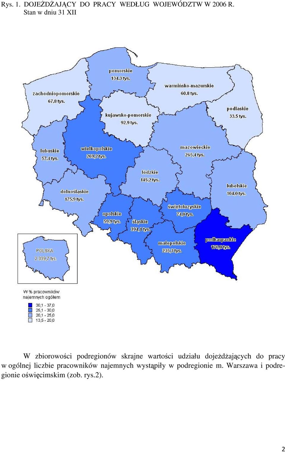 dojeżdżających do pracy w ogólnej liczbie pracowników