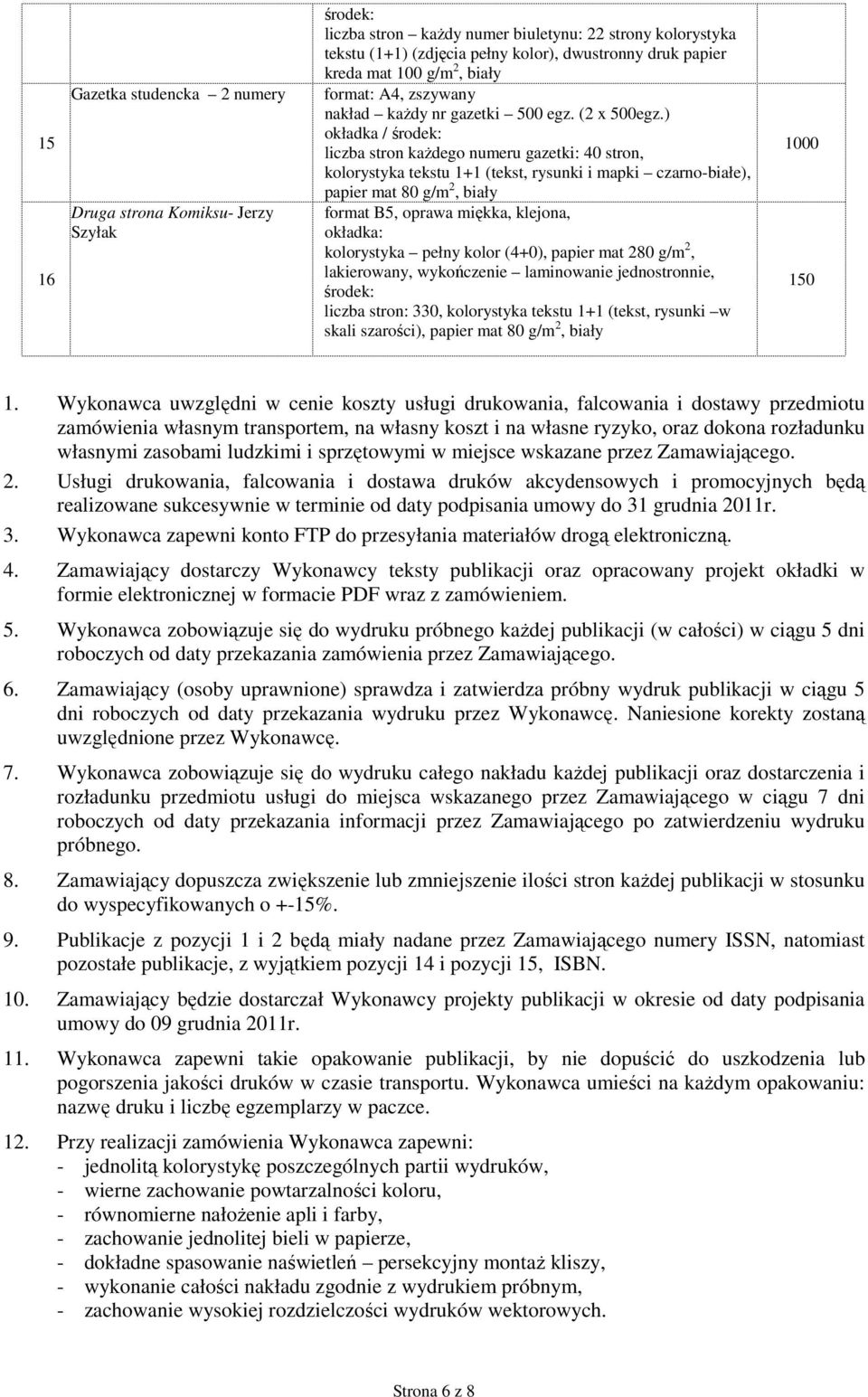 ) okładka / liczba stron kaŝdego numeru gazetki: 40 stron, kolorystyka tekstu 1+1 (tekst, rysunki i mapki czarno-białe), papier mat 80 g/m 2, biały liczba stron: 330, kolorystyka tekstu 1+1 (tekst,