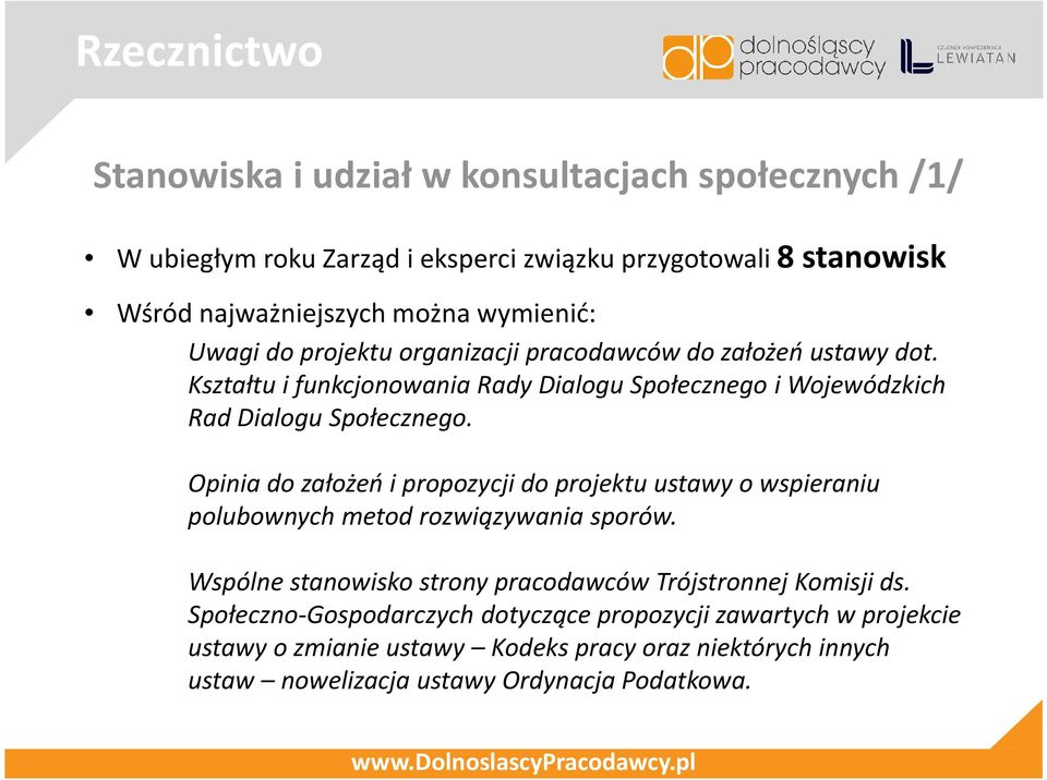 Opinia do założeń i propozycji do projektu ustawy o wspieraniu polubownych metod rozwiązywania sporów. Wspólne stanowisko strony pracodawców Trójstronnej Komisji ds.