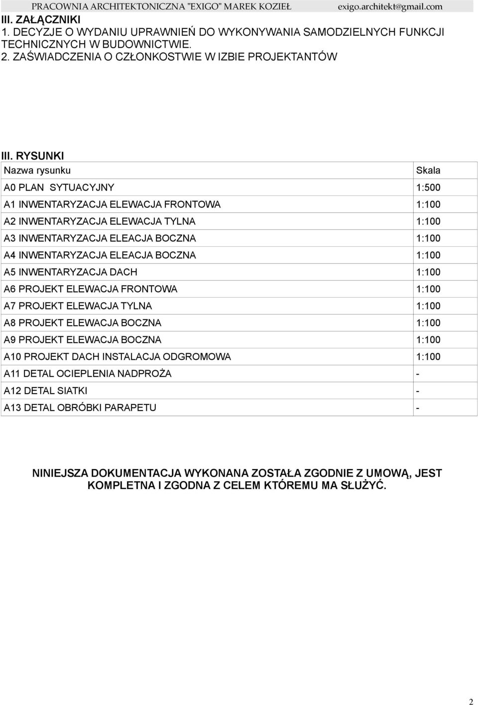 ELEACJA BOCZNA 1:100 A5 INWENTARYZACJA DACH 1:100 A6 PROJEKT ELEWACJA FRONTOWA 1:100 A7 PROJEKT ELEWACJA TYLNA 1:100 A8 PROJEKT ELEWACJA BOCZNA 1:100 A9 PROJEKT ELEWACJA BOCZNA 1:100 A10 PROJEKT