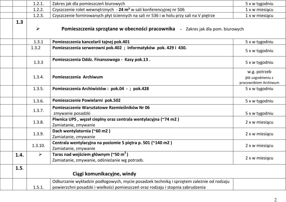 g. potrzeb po uzgodnieniu z pracownikiem Archiwum 1.3.5. Pomieszczenia Archiwistów : pok.04 - ; pok.428 1.3.6. Pomieszczenie Powielarni pok.502 1.3.7.