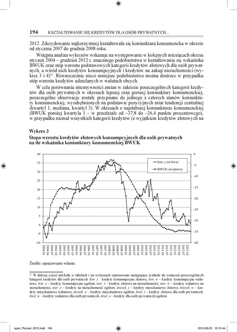 znacznego podobieństwa w kształtowaniu się wskaźnika BWUK oraz stóp wzrostu podstawowych kategorii kredytów złotowych dla osób prywatnych, a wśród nich kredytów konsumpcyjnych i kredytów na zakup