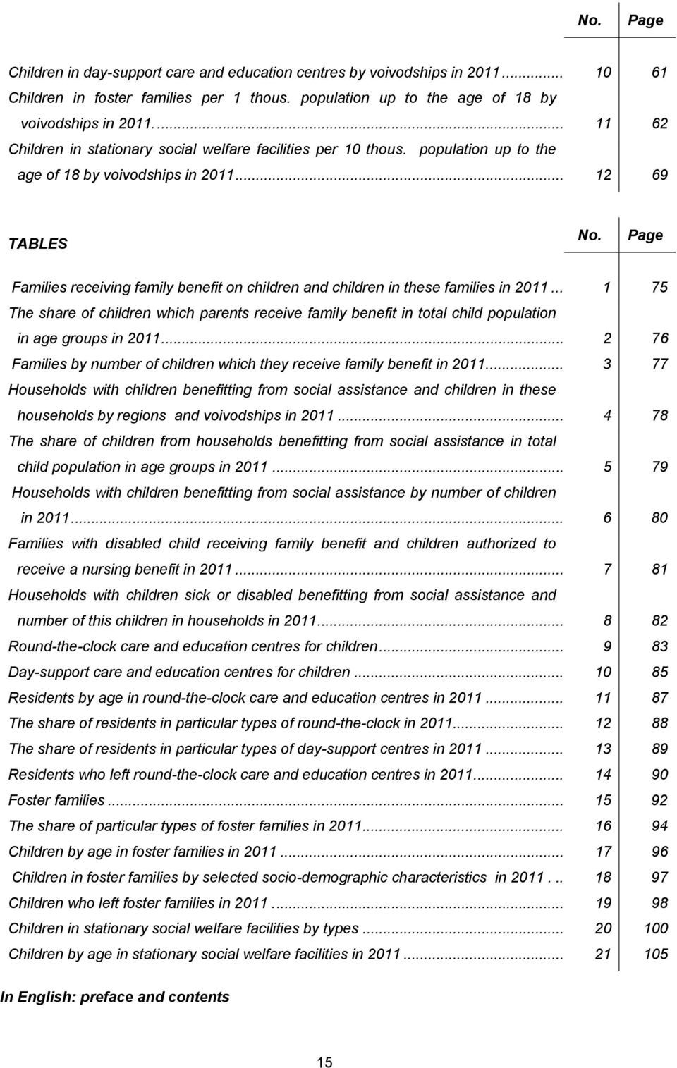 Page Families receiving family benefit on children and children in these families in 2011.