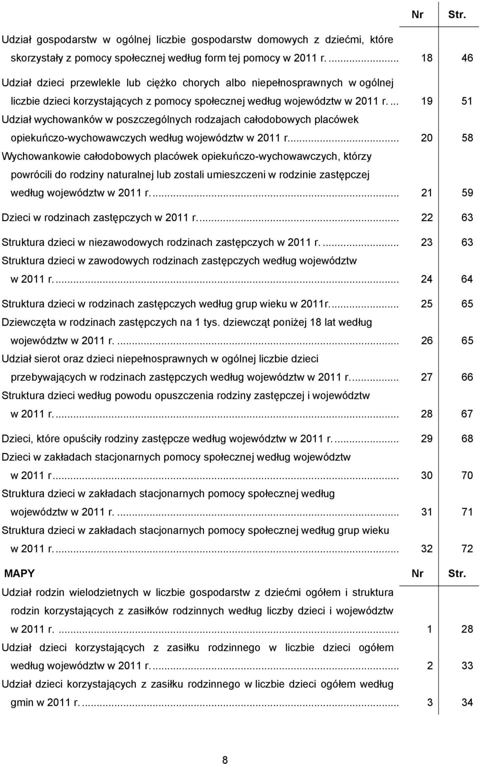 ... 19 51 Udział wychowanków w poszczególnych rodzajach całodobowych placówek opiekuńczo-wychowawczych według województw w 2011 r.