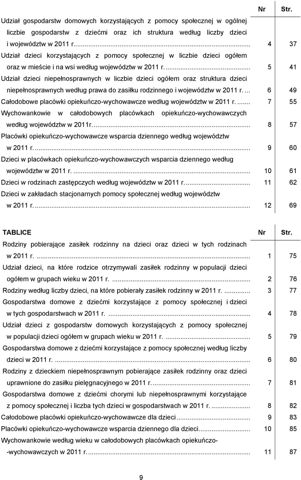 ... 5 41 Udział dzieci niepełnosprawnych w liczbie dzieci ogółem oraz struktura dzieci niepełnosprawnych według prawa do zasiłku rodzinnego i województw w 2011 r.