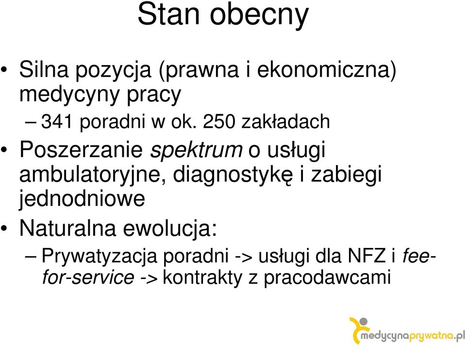 250 zakładach Poszerzanie spektrum o usługi ambulatoryjne,