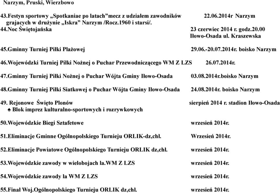 Wojewódzki Turniej Piłki Nożnej o Puchar Przewodniczącego WM Z LZS 26.07.2014r. 47.Gminny Turniej Piłki Nożnej o Puchar Wójta Gminy Iłowo-Osada 48.