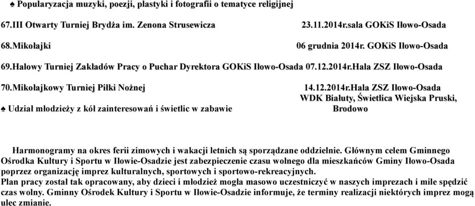Hala ZSZ Iłowo-Osada 70.Mikołajkowy Turniej Piłki Nożnej 14.12.2014r.