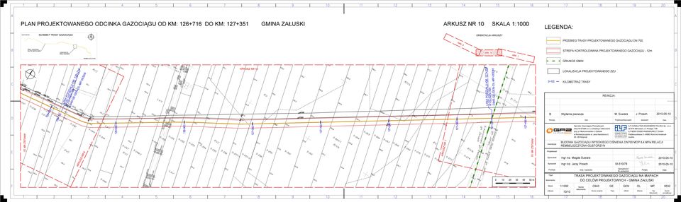 1 STREFA KONTROWANA PROJEKTOWANEGO GAZOCIĄGU - 12m REMELSZCZYZNA LINIA PODZIAŁU KM: 126+716 --N---/9 ARKUSZ NR 1 LINIA PODZIAŁU KM: 127+351