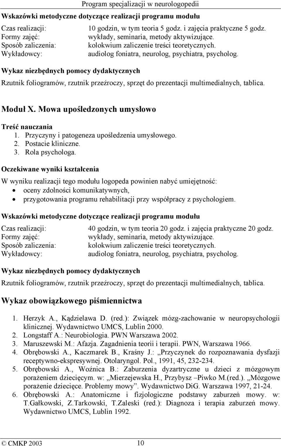 Wykaz obowiązkowego piśmiennictwa 1. Herzyk A., Kądzielawa D. (red.): Związek mózg-zachowanie w neuropsychologii klinicznej. Wydawnictwo UMCS, Lublin 2000. 2. Longstaff A.: Neurobiologia.