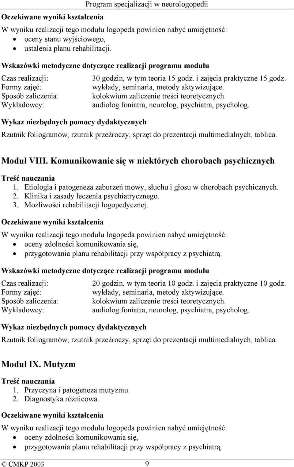 Klinika i zasady leczenia psychiatrycznego. 3. Możliwości rehabilitacji logopedycznej.