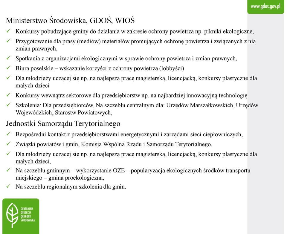 zmian prawnych, Biura poselskie wskazanie korzyści z ochrony powietrza (lobbyści) Dla młodzieży uczącej się np.