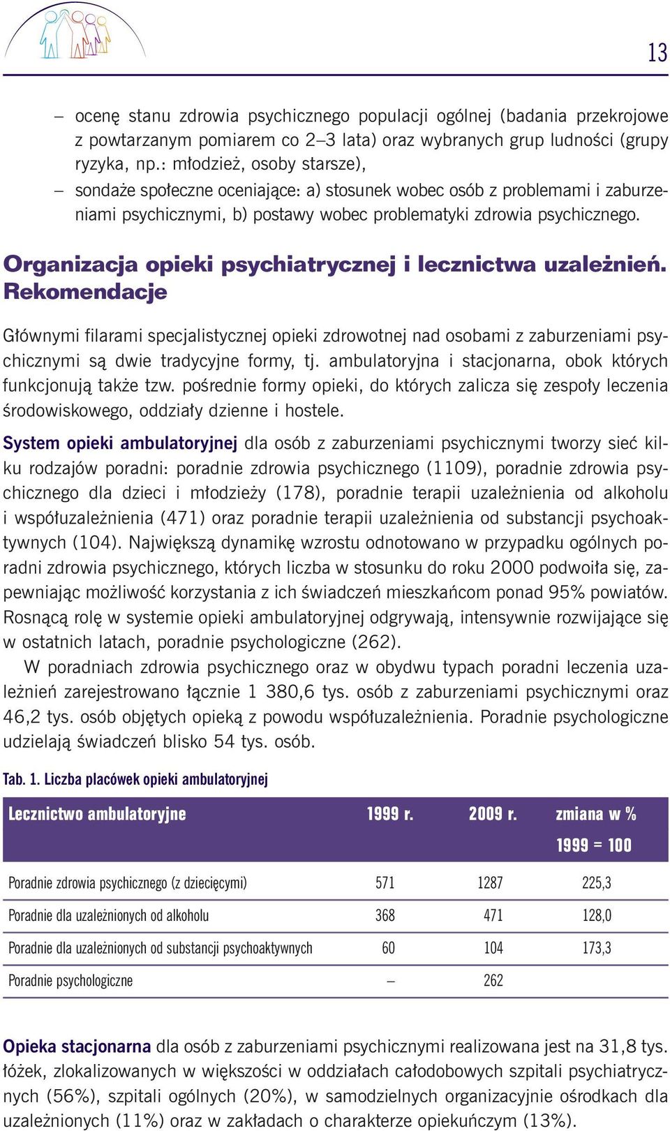 Organizacja opieki psychiatrycznej i lecznictwa uzale nieƒ. Rekomendacje G ównymi filarami specjalistycznej opieki zdrowotnej nad osobami z zaburzeniami psychicznymi sà dwie tradycyjne formy, tj.