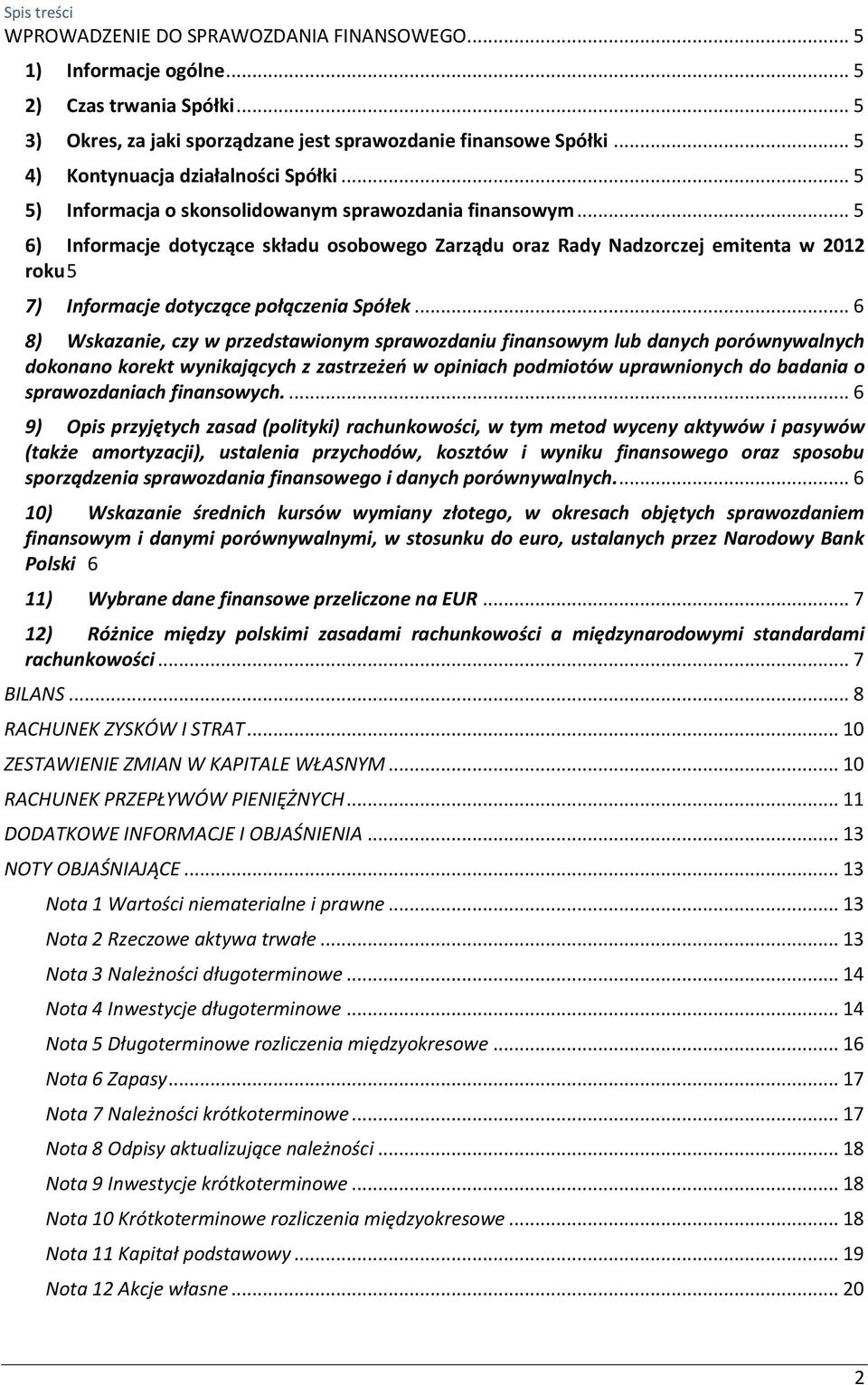 .. 5 6) Informacje dotyczące składu osobowego Zarządu oraz Rady Nadzorczej emitenta w 2012 roku 5 7) Informacje dotyczące połączenia Spółek.