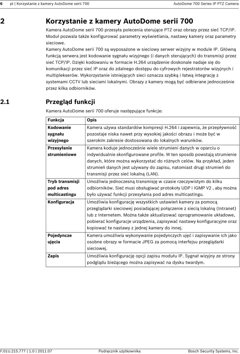 Główną funkcją serwera jest kodowanie sygnału wizyjnego (i danych sterujących) do transmisji przez sieć TCP/IP. Dzięki kodowaniu w formacie H.