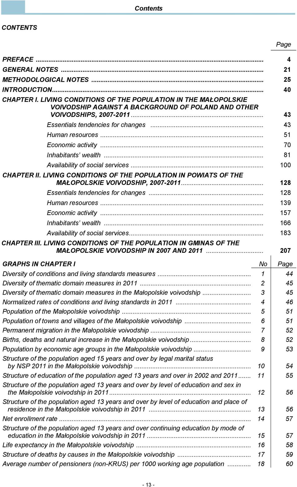 .. 51 Economic activity... 70 Inhabitants wealth... 81 Availability of social services... 100 CHAPTER II. LIVING CONDITIONS OF THE POPULATION IN POWIATS OF THE MAŁOPOLSKIE VOIVODSHIP, 2007-2011.