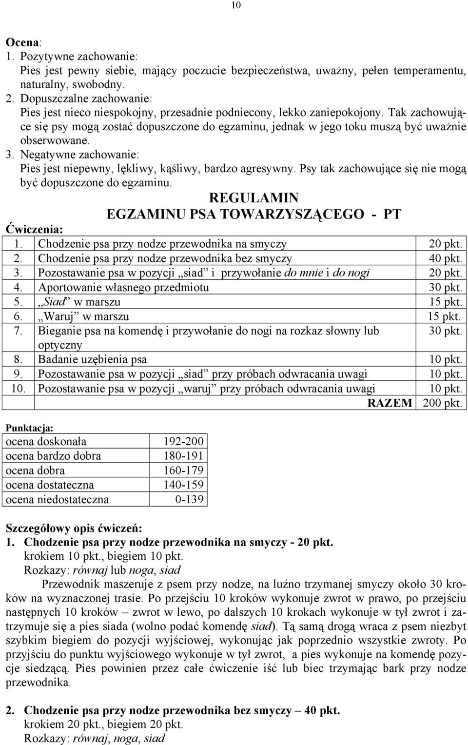 Tak zachowujące się psy mogą zostać dopuszczone do egzaminu, jednak w jego toku muszą być uważnie obserwowane. 3. Negatywne zachowanie: Pies jest niepewny, lękliwy, kąśliwy, bardzo agresywny.