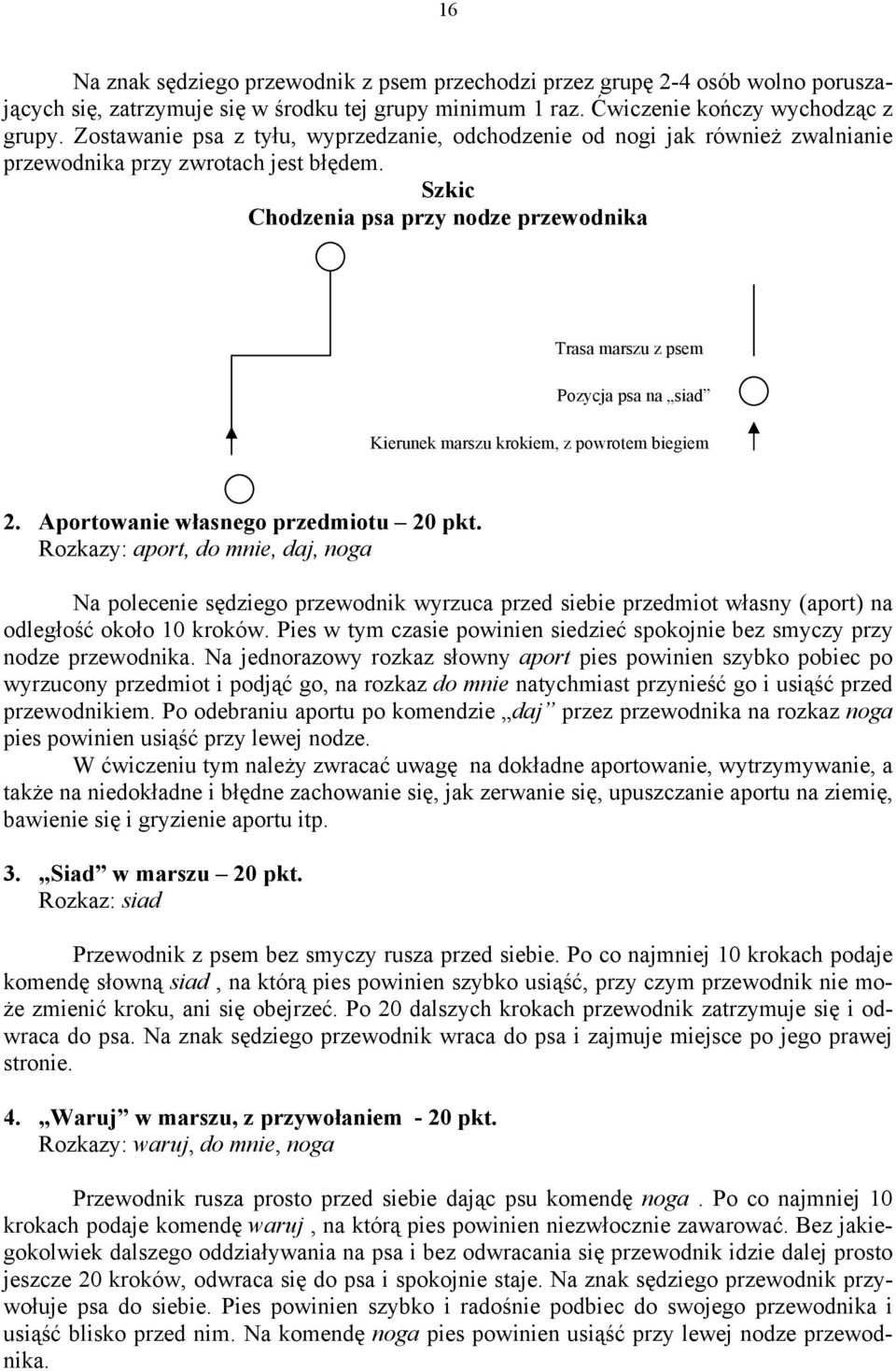 Szkic Chodzenia psa przy nodze przewodnika Trasa marszu z psem Pozycja psa na siad Kierunek marszu krokiem, z powrotem biegiem 2. Aportowanie własnego przedmiotu 20 pkt.