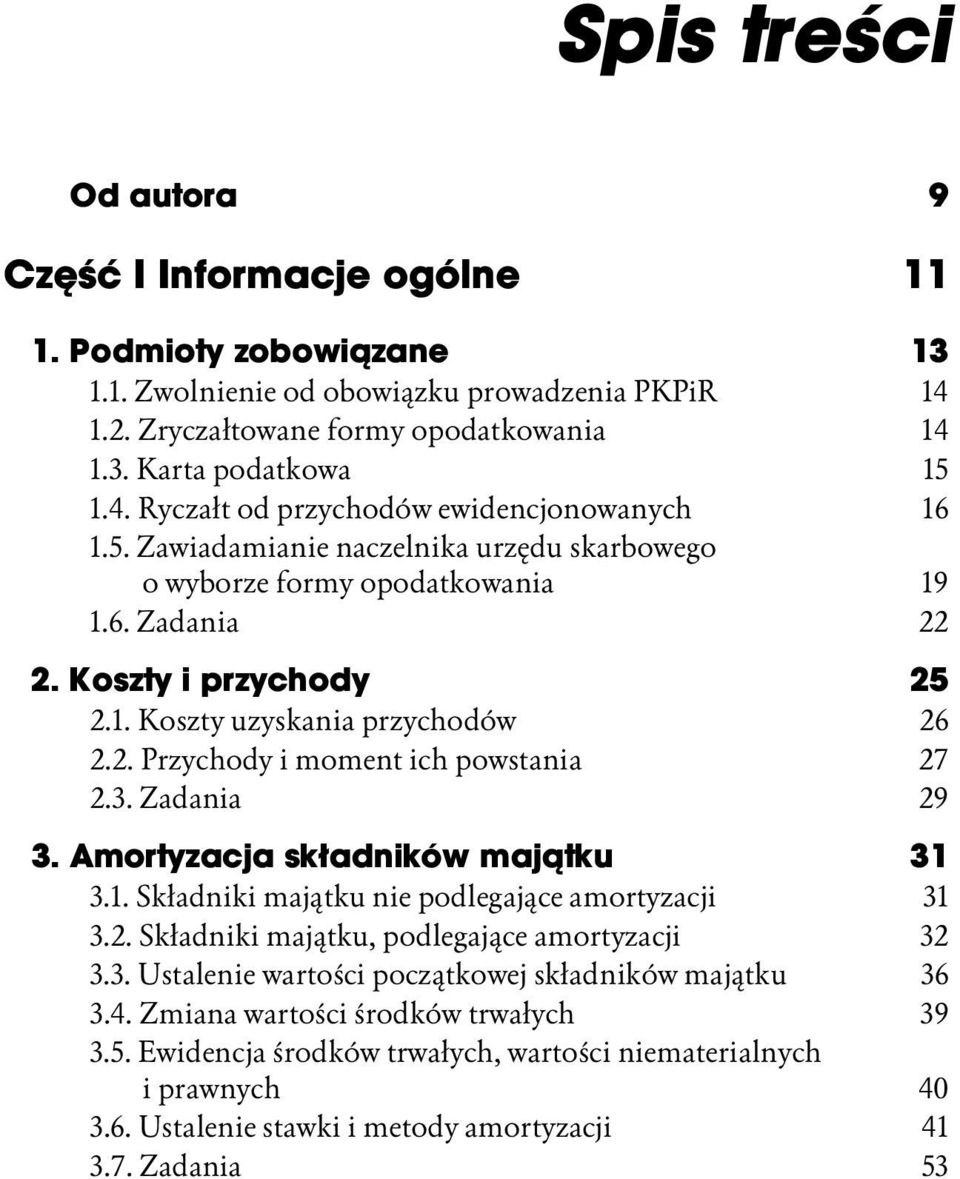 3. Zadania 29 3. Amortyzacja składników majątku 31 3.1. Składniki majątku nie podlegające amortyzacji 31 3.2. Składniki majątku, podlegające amortyzacji 32 3.3. Ustalenie wartości początkowej składników majątku 36 3.