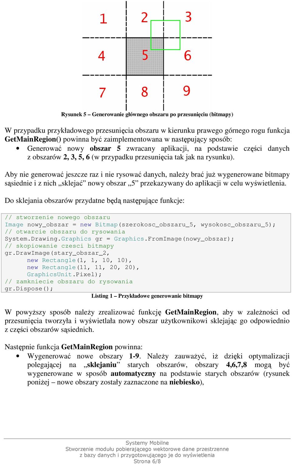 Aby nie generować jeszcze raz i nie rysować danych, naleŝy brać juŝ wygenerowane bitmapy sąsiednie i z nich sklejać nowy obszar 5 przekazywany do aplikacji w celu wyświetlenia.