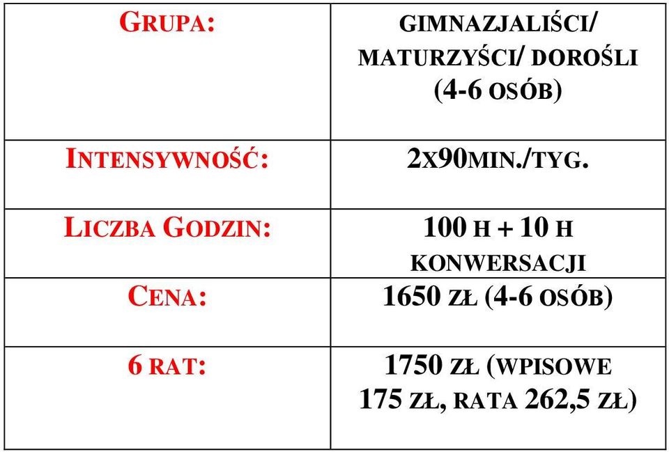 /TYG. 100 H + 10 H KONWERSACJI 1650 ZŁ