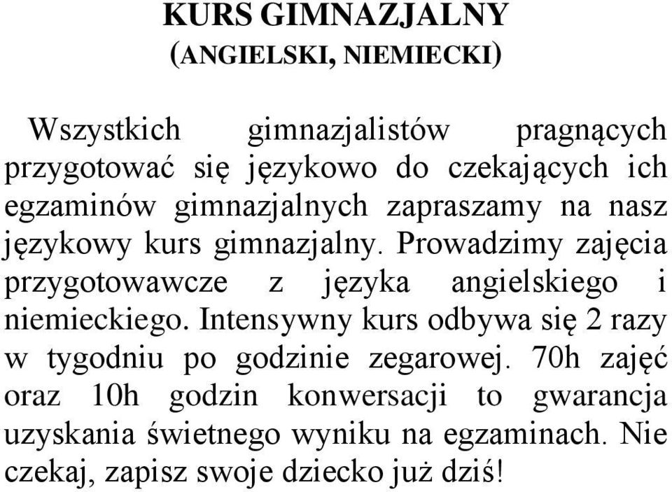 Prowadzimy zajęcia przygotowawcze z języka angielskiego i niemieckiego.