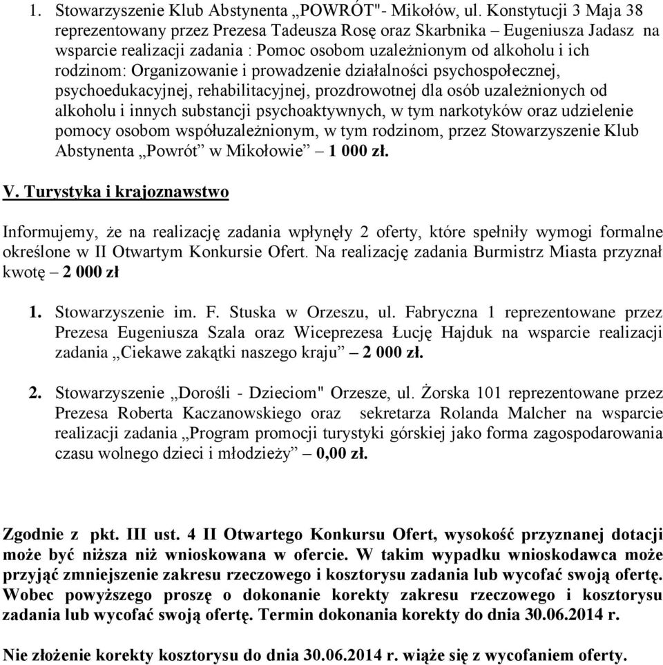 i prowadzenie działalności psychospołecznej, psychoedukacyjnej, rehabilitacyjnej, prozdrowotnej dla osób uzależnionych od alkoholu i innych substancji psychoaktywnych, w tym narkotyków oraz