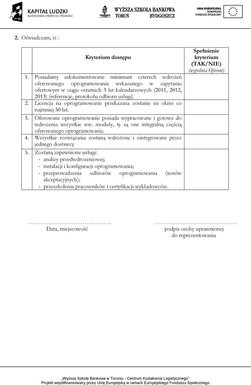 usługi) 2. Licencja na oprogramowanie przekazana zostanie na okres co najmniej 50 lat. 3. Oferowane oprogramowanie posiada wypracowane i gotowe do wdrożenia wszystkie ww. moduły, tj.