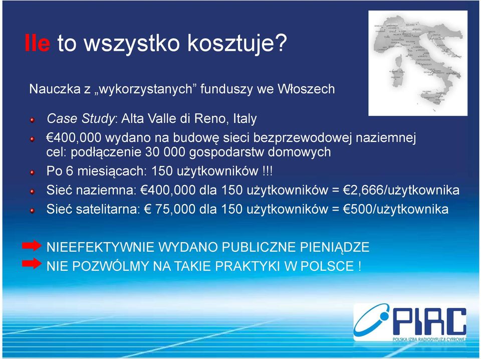 bezprzewodowej naziemnej cel: podłączenie 30 000 gospodarstw domowych Po 6 miesiącach: 150 użytkowników!