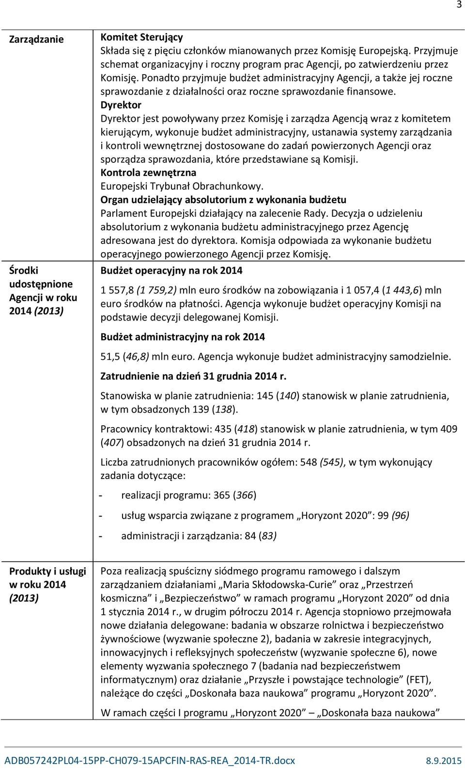 Ponadto przyjmuje budżet administracyjny Agencji, a także jej roczne sprawozdanie z działalności oraz roczne sprawozdanie finansowe.