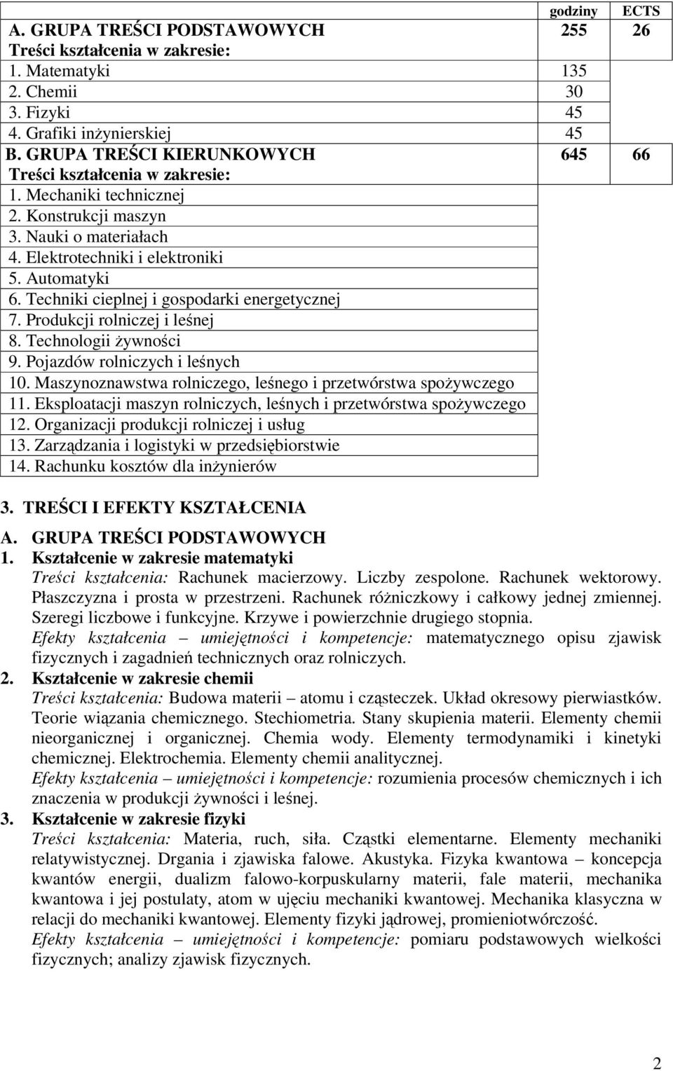 Techniki cieplnej i gospodarki energetycznej 7. Produkcji rolniczej i lenej 8. Technologii ywnoci 9. Pojazdów rolniczych i lenych 10. Maszynoznawstwa rolniczego, lenego i przetwórstwa spoywczego 11.