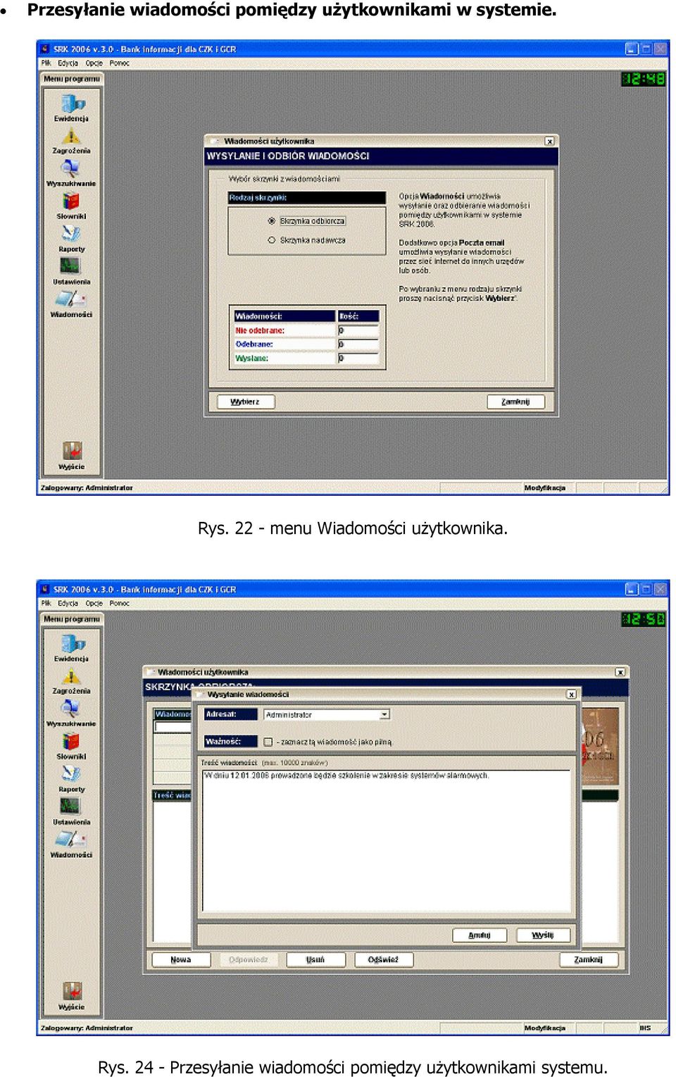 22 - menu Wiadomości użytkownika. Rys.