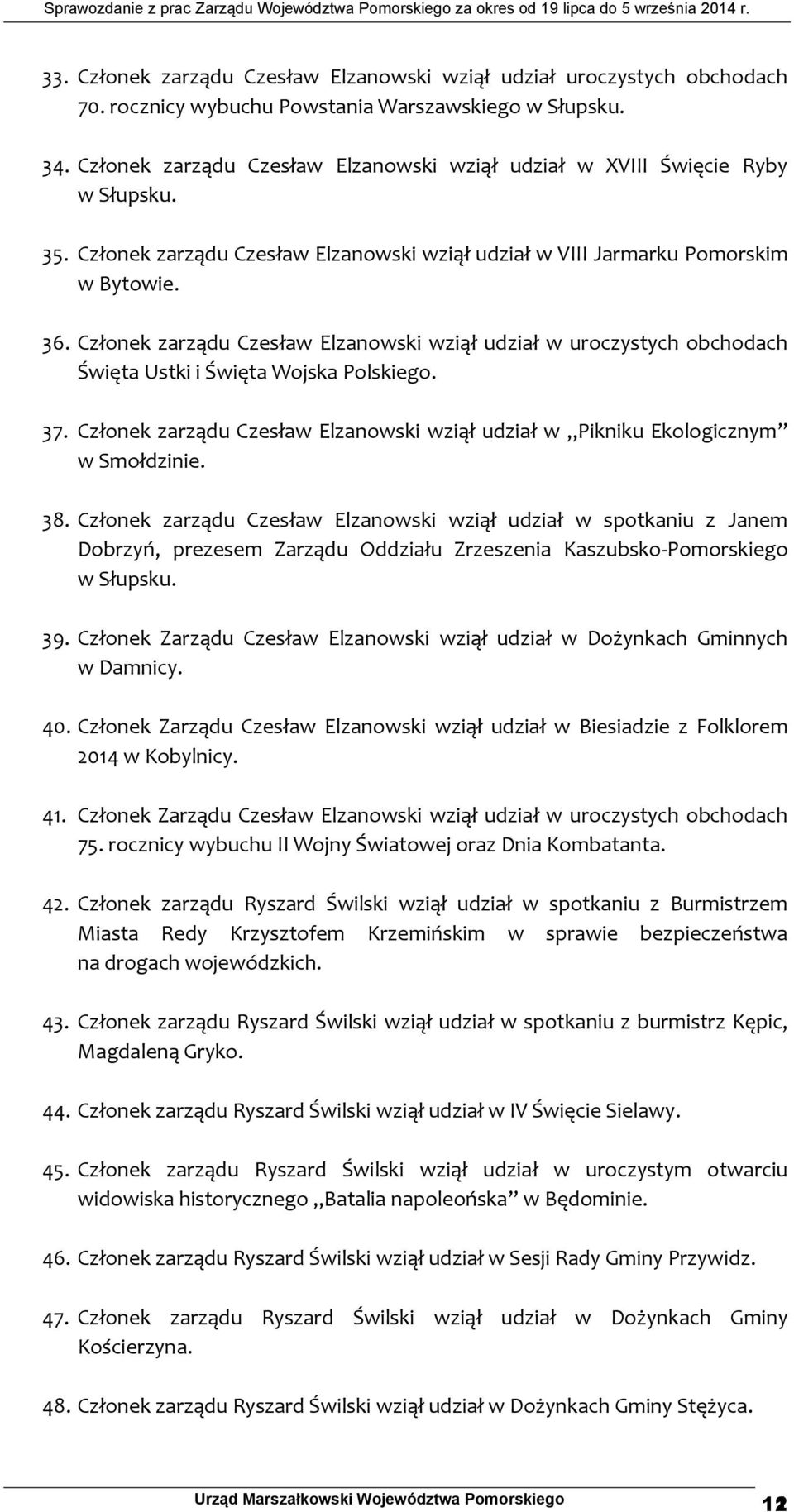 Członek zarządu Czesław Elzanowski wziął udział w uroczystych obchodach Święta Ustki i Święta Wojska Polskiego. 37. Członek zarządu Czesław Elzanowski wziął udział w Pikniku Ekologicznym w Smołdzinie.