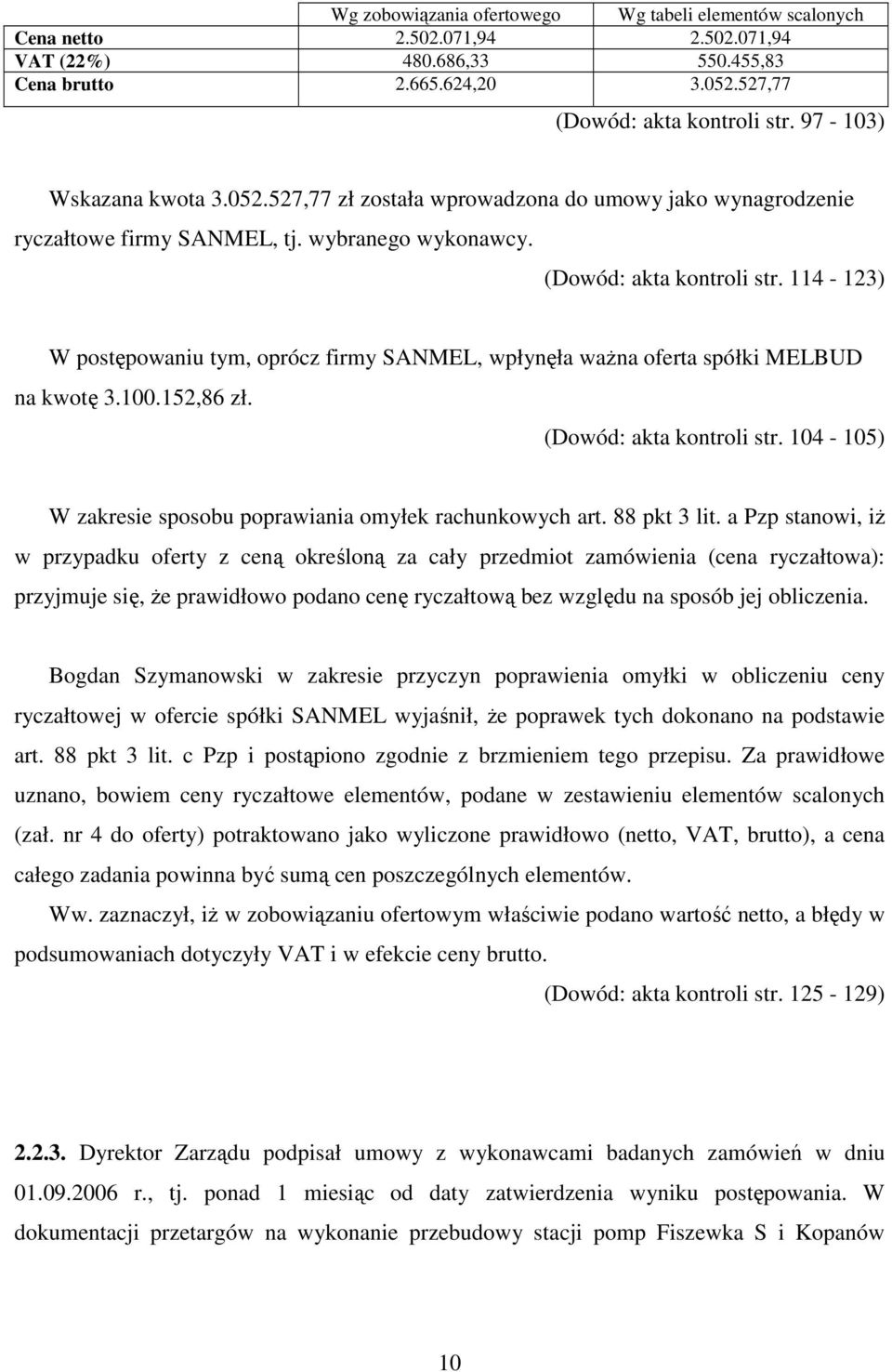 114-123) W postępowaniu tym, oprócz firmy SANMEL, wpłynęła waŝna oferta spółki MELBUD na kwotę 3.100.152,86 zł. (Dowód: akta kontroli str.