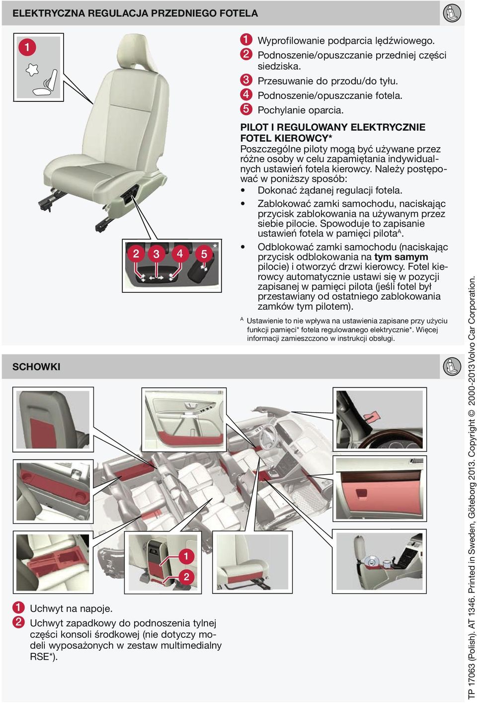 pilot i regulowany elektrycznie fotel kierowcy* Poszczególne piloty mogą być używane przez różne osoby w celu zapamiętania indywidualnych ustawień fotela kierowcy.