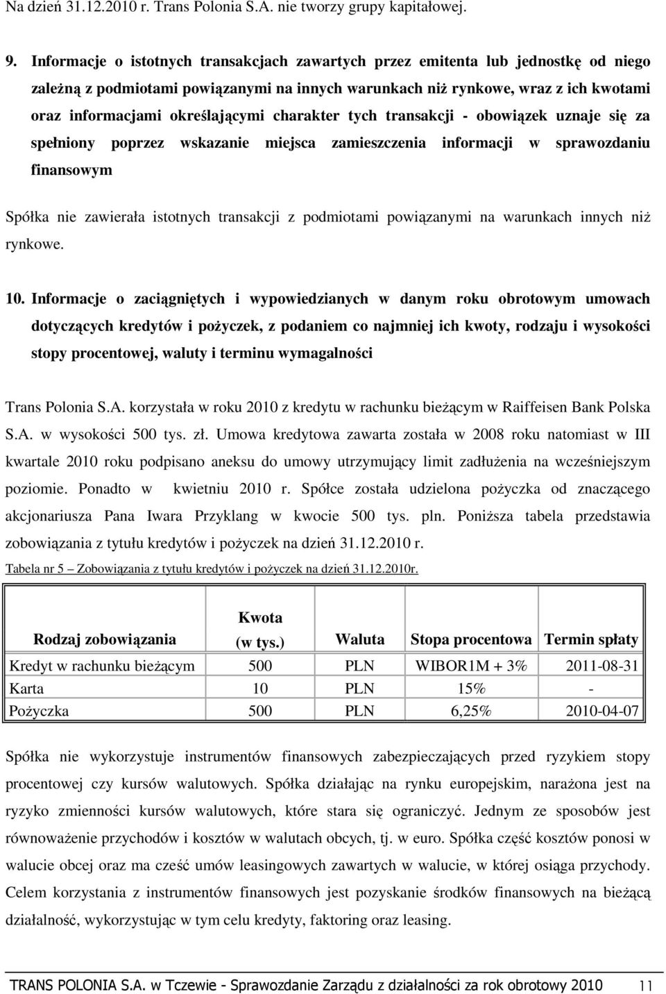 określającymi charakter tych transakcji - obowiązek uznaje się za spełniony poprzez wskazanie miejsca zamieszczenia informacji w sprawozdaniu finansowym Spółka nie zawierała istotnych transakcji z