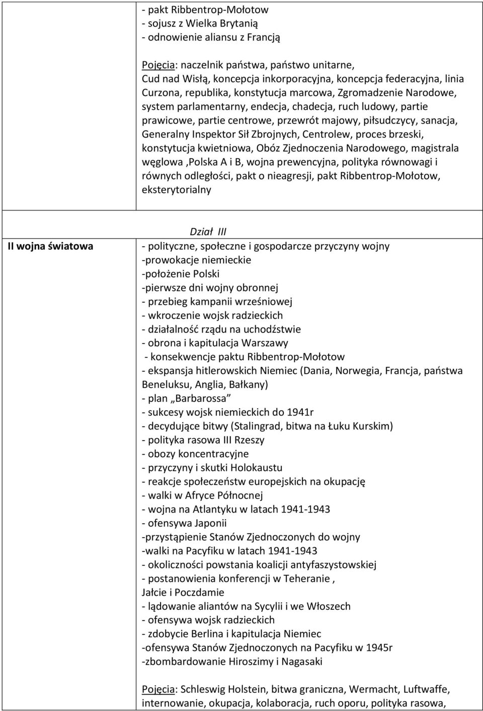 Generalny Inspektor Sił Zbrojnych, Centrolew, proces brzeski, konstytucja kwietniowa, Obóz Zjednoczenia Narodowego, magistrala węglowa,polska A i B, wojna prewencyjna, polityka równowagi i równych