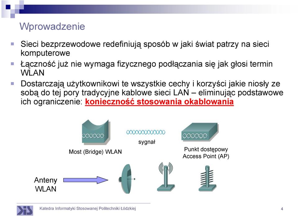 korzyści jakie niosły ze sobą do tej pory tradycyjne kablowe sieci LAN eliminując podstawowe ich