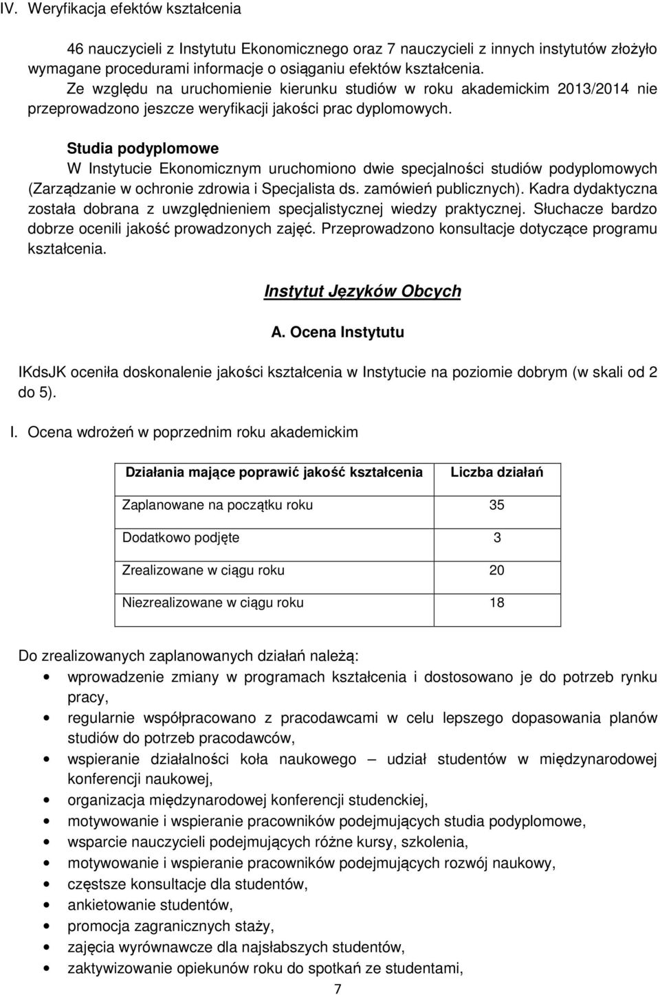 Studia podyplomowe W Instytucie Ekonomicznym uruchomiono dwie specjalności studiów podyplomowych (Zarządzanie w ochronie zdrowia i Specjalista ds. zamówień publicznych).