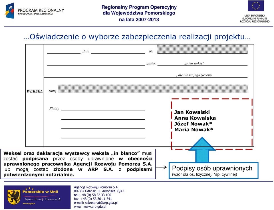 zostać podpisana przez osoby uprawnione w obecności uprawnionego pracownika Agencji Rozwoju Pomorza S.A. lub mogą zostać złoŝone w ARP S.