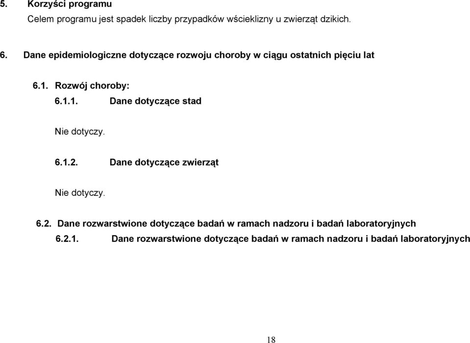 Rozwój choroby: 6.1.1. Dane dotyczące stad Nie dotyczy. 6.1.2.