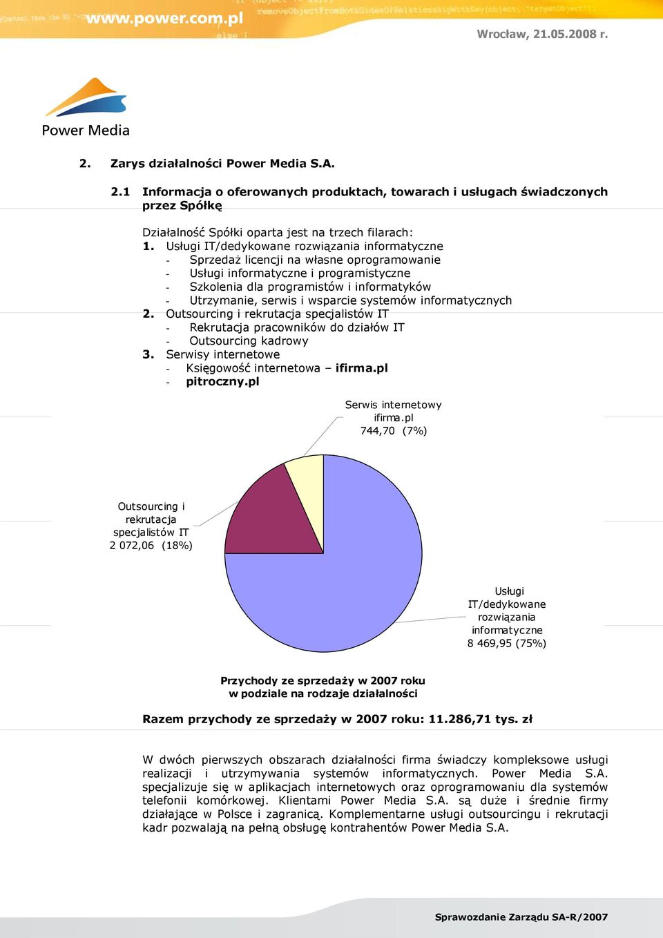 wsparcie systemów informatycznych 2. Outsourcing i rekrutacja specjalistów IT - Rekrutacja pracowników do działów IT - Outsourcing kadrowy 3. Serwisy internetowe - Księgowość internetowa ifirma.